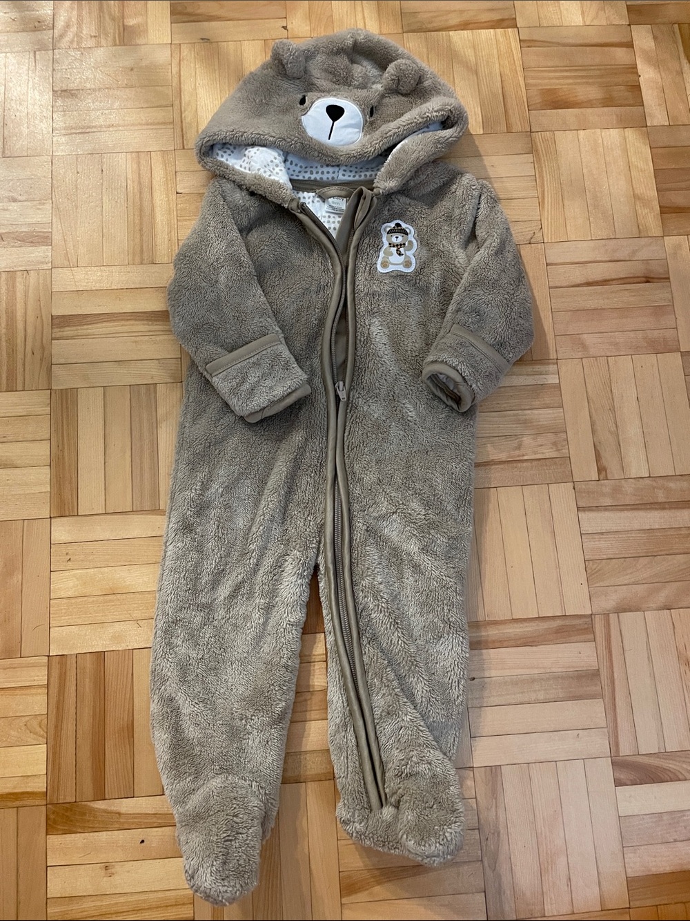Plush Bear Hooded Footie One-Piece in Light Brown for Kids